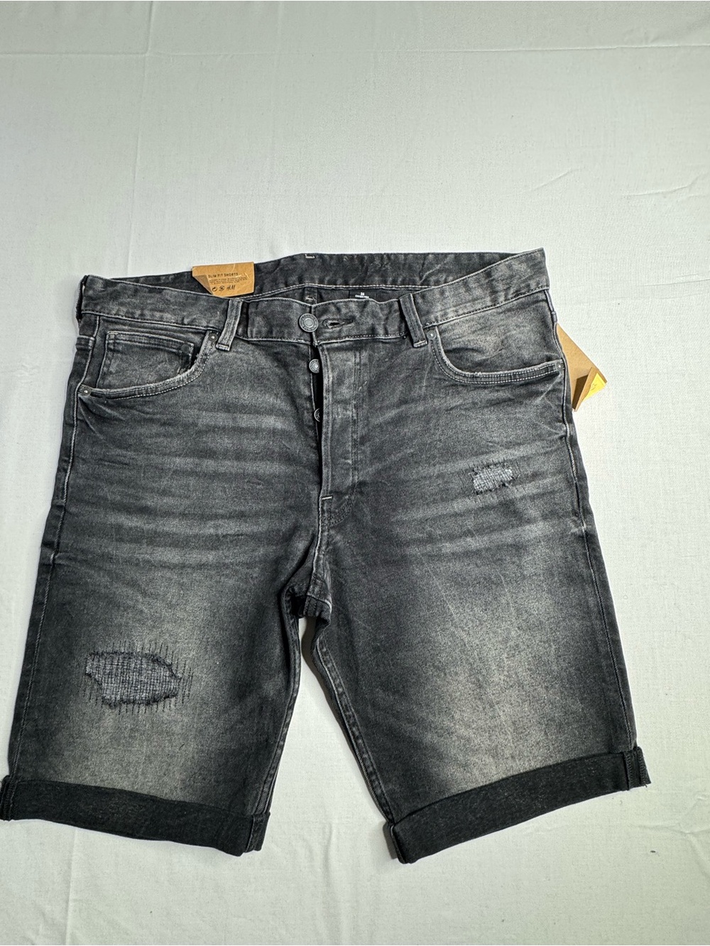 H&M Black Washed Distressed Denim Shorts